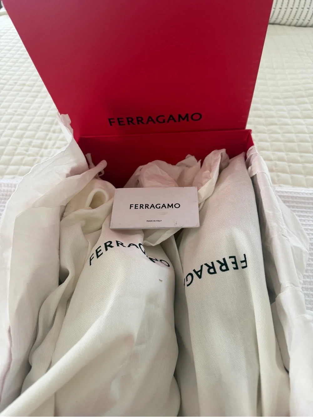 Salvatore Ferragamo White and Black Slide Pair